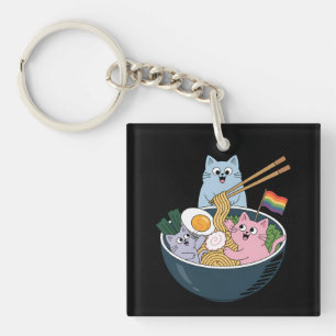 Cats Ramen Regenbogen LGBTQ Schwul Lesbisch Stolz  Schlüsselanhänger