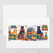 Cats Reading Books Cozy Library Scene Dankeskarte (Vorne/Hinten)