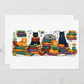 Cats Reading Books Cozy Library Scene Einladung (Vorne/Hinten)