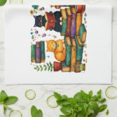 Cats Reading Books Cozy Library Scene Geschirrtuch (Gefaltet)