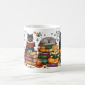 Cats Reading Books Cozy Library Scene Kaffeetasse (Mittel)