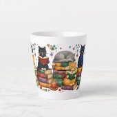 Cats Reading Books Cozy Library Scene Milchtasse (Vorderseite)