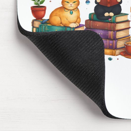 Cats Reading Books Cozy Library Scene Mousepad (Ecke)