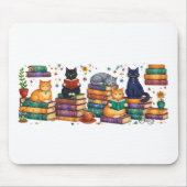 Cats Reading Books Cozy Library Scene Mousepad (Vorne)