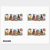 Cats Reading Books Cozy Library Scene Rechteckiger Aufkleber (Blatt)