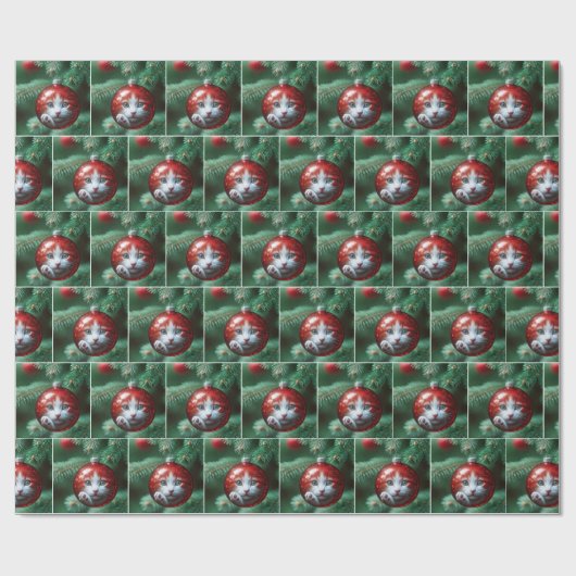 Cat's Reflection in a Red Christmas Ornament Geschenkpapier (Flach)