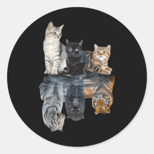 Cats Reflection Mirror Lion Cheetah Tiger Funny Ca Runder Aufkleber