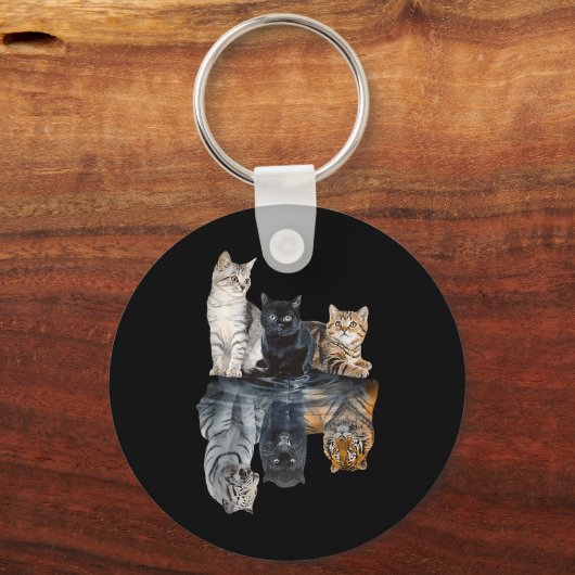 Cats Reflection Mirror Lion Cheetah Tiger Funny Ca Schlüsselanhänger (Vorderseite)