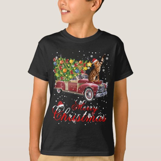 Cats Rides Red Truck Weihnachten Pajama T-Shirt (Vorderseite)