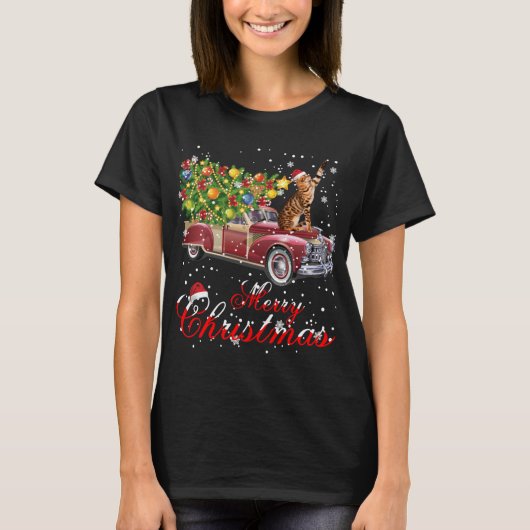 Cats Rides Red Truck Weihnachten Pajama T-Shirt (Vorderseite)