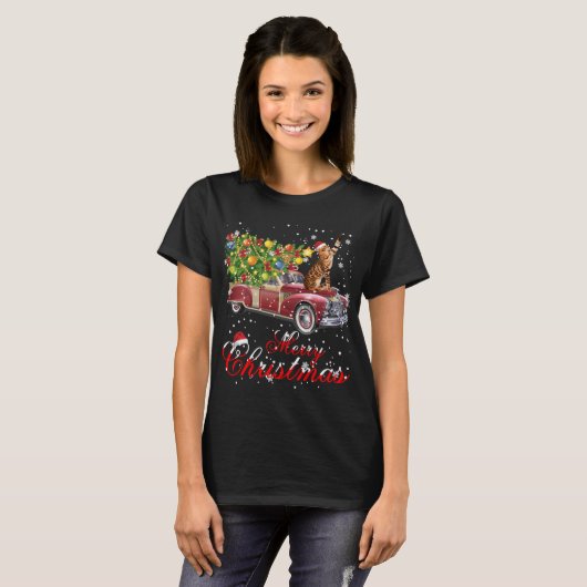 Cats Rides Red Truck Weihnachten Pajama T-Shirt (Vorne ganz)