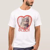 Cat's Simple Modern Playful Heart Name and Foto T-Shirt (Vorderseite)