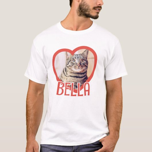 Cat's Simple Modern Playful Heart Name and Foto T-Shirt (Vorderseite)