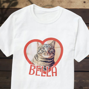 Cat's Simple Modern Playful Heart Name and Foto T-Shirt