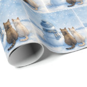 Cats Sitting With a Snowman In a Field Geschenkpapier (Rolleneckpunkt)