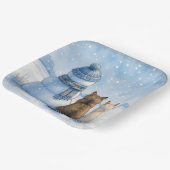 Cats Sitting With a Snowman In a Field Pappteller (Gewinkelt)