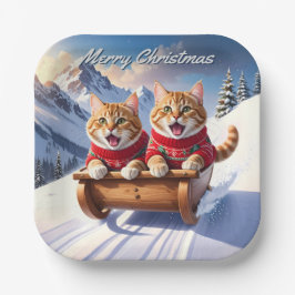 Cats Sled Ride Weihnachten Pappteller