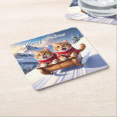 Cats Sled Ride Weihnachten Rechteckiger Pappuntersetzer (angewinkelt)