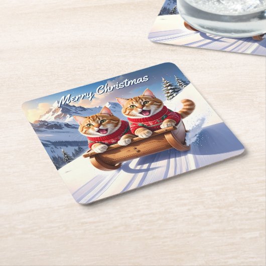 Cats Sled Ride Weihnachten Rechteckiger Pappuntersetzer (angewinkelt)