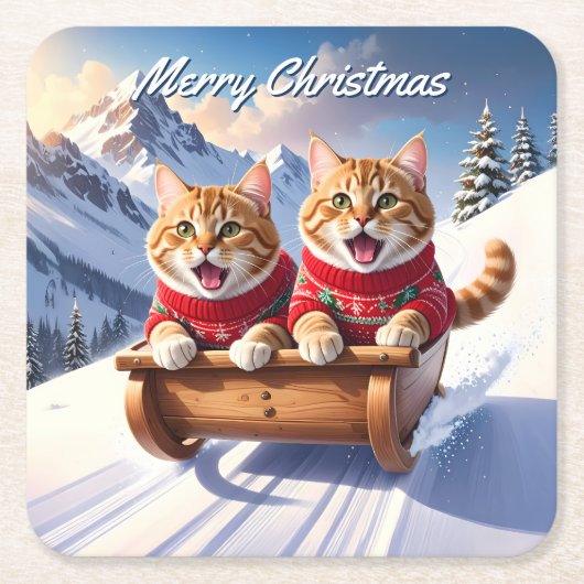 Cats Sled Ride Weihnachten Rechteckiger Pappuntersetzer (Vorderseite)