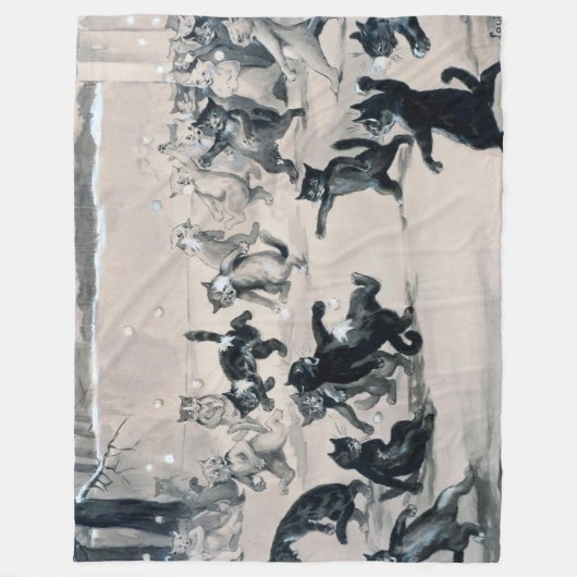 Cats Snowball Fight, Louis Wain Fleecedecke (Vorderseite)