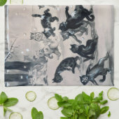 Cats Snowball Fight, Louis Wain Geschirrtuch (Gefaltet)