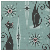 Cats und Clock auf Spearmint Stoff (Nahaufnahme)