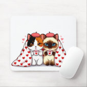 Cats Under Heart Blankets Mousepad (Mit Mouse)