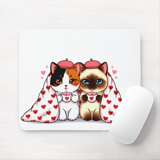 Cats Under Heart Blankets Mousepad (Mit Mouse)