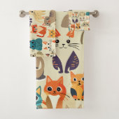Cats Wasserfarbenes Muster Badhandtuch Set (Insitu)