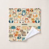 Cats Wasserfarbenes Muster Badhandtuch Set (Waschlappen)