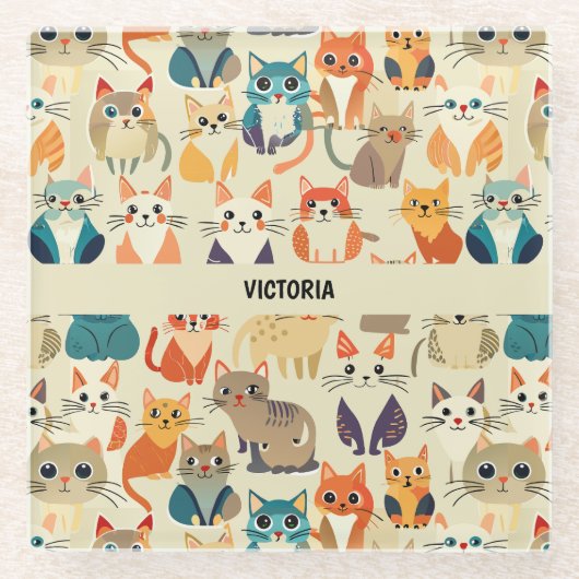 Cats Wasserfarbenes Muster Glasuntersetzer (Vorderseite)