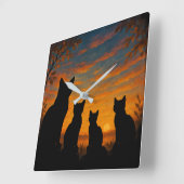 Cats Watch Sunset Quadratische Wanduhr (Winkel)