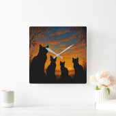 Cats Watch Sunset Quadratische Wanduhr (Zuhause)