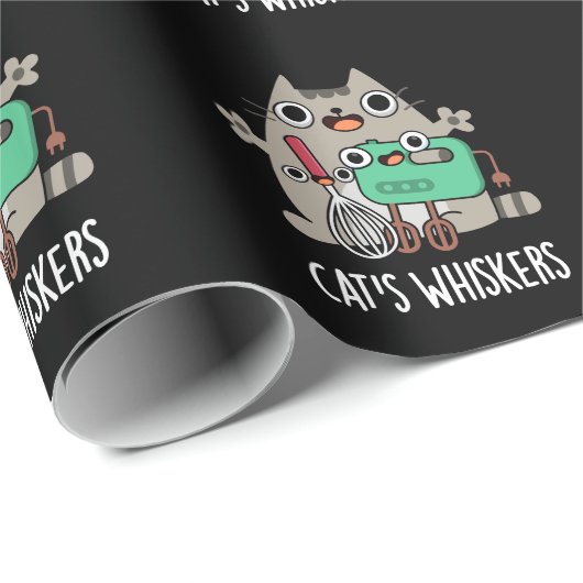 Cat's Whiskers Funny Baking Pun Dark BG Geschenkpapier (Rolleneckpunkt)