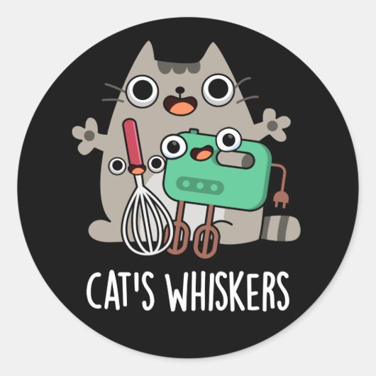 Cat's Whiskers Funny Baking Pun Dark BG Runder Aufkleber (Vorderseite)