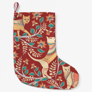 Cats with ornaments,branches with flowers and leav kleiner weihnachtsstrumpf