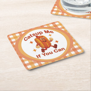 Catsup me if you can Funny Hot Dog - Ketchup Puff Rechteckiger Pappuntersetzer