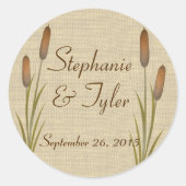 Cattails Burlap Runder Aufkleber (Vorderseite)