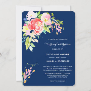 Cattails und Floral auf Blue Wedding Einladung