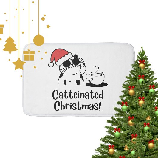 Catteinated Christmas Coffee and Cat Lover Holiday Badematte