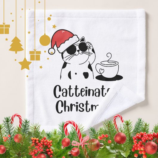 Catteinated Christmas Coffee and Cat Lover Holiday Badhandtuch Set