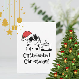 Catteinated Christmas Coffee and Cat Lover Holiday Postkarte