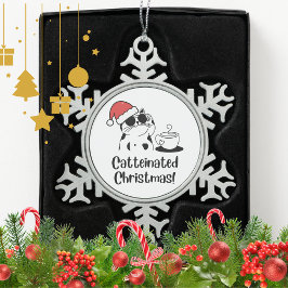 Catteinated Christmas Coffee and Cat Lover Holiday Schneeflocken Zinn-Ornament