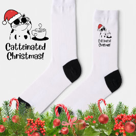 Catteinated Christmas Coffee and Cat Lover Holiday Socken
