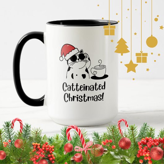 Catteinated Christmas Coffee and Cat Lover Holiday Tasse