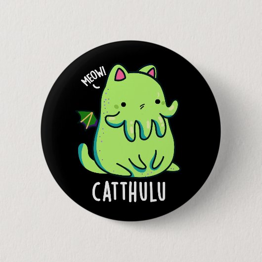 Catthulu Funny Cthulhu Cat Pun Dark BG Button (Vorderseite)