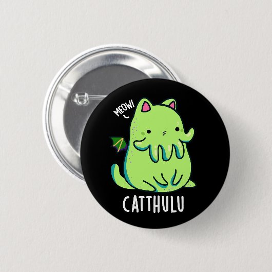 Catthulu Funny Cthulhu Cat Pun Dark BG Button (Vorne & Hinten)