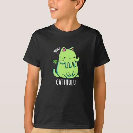 Catthulu Funny Cthulhu Cat Pun Dark BG T-Shirt (Vorderseite)