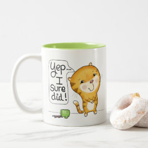 Cattitude-Cat Spills Coffee Zweifarbige Tasse